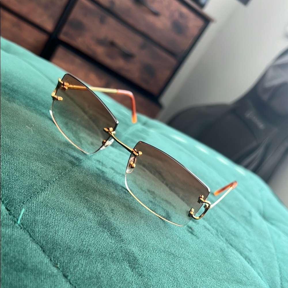 Cartier Gold and Brown Rimless Sunglasses